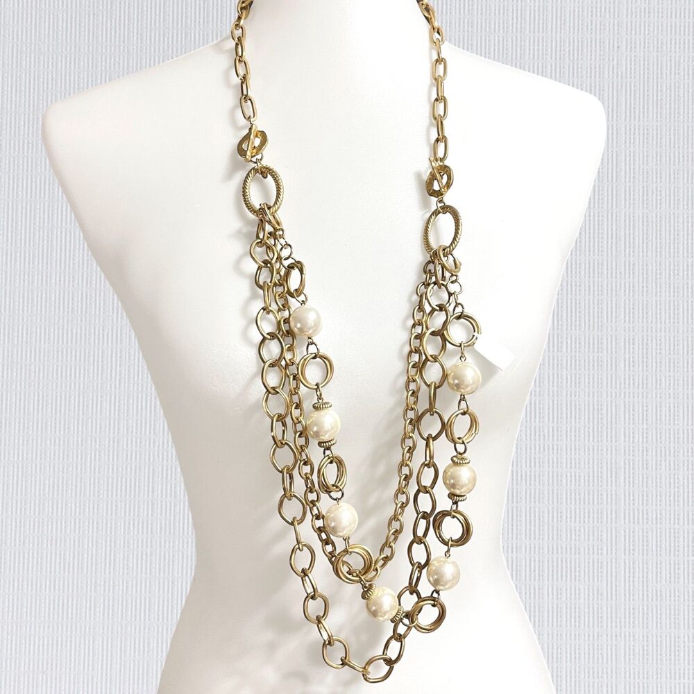Premier Designs Necklace Imitation Pearl Chunky Boho Chic Convertible 3 Strand